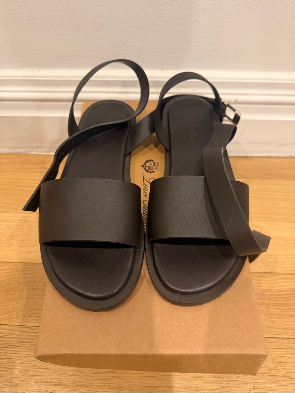 Loro Piana Women's Black Minimalist Ankle-Strap Sandals